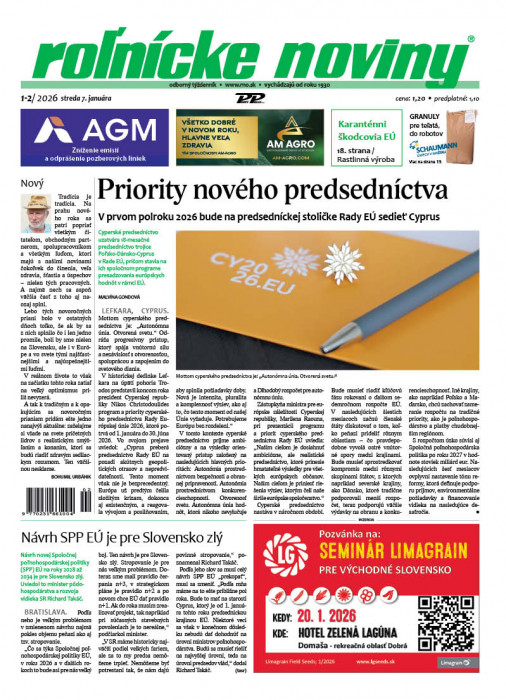 Obálka titulu Rolnické noviny - vydanie č.&nbsp;1/2025