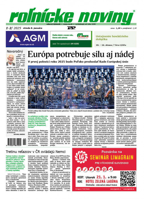 Obálka titulu Rolnické noviny - vydanie č. 2/2025