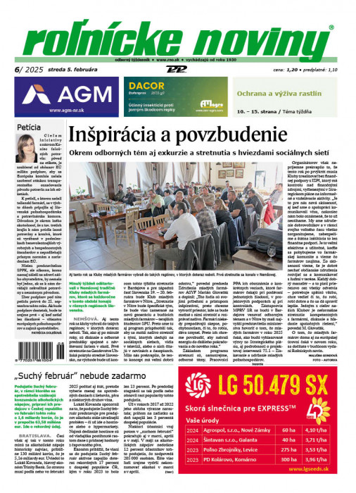 Obálka titulu Rolnické noviny - vydanie č. 6/2025