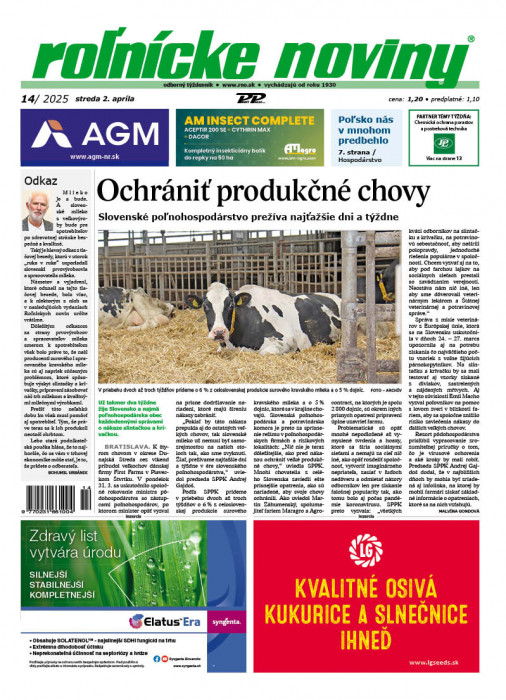 Obálka titulu Rolnické noviny - vydanie č. 14/2025