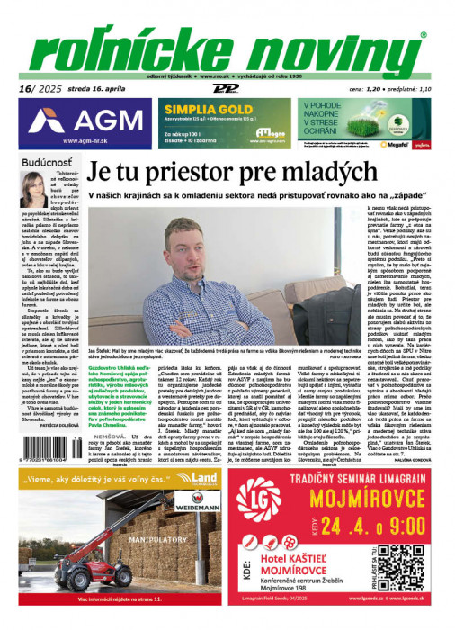 Obálka titulu Rolnické noviny - vydanie č. 16/2025