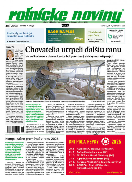 Obálka titulu Rolnické noviny - vydanie č. 19/2025