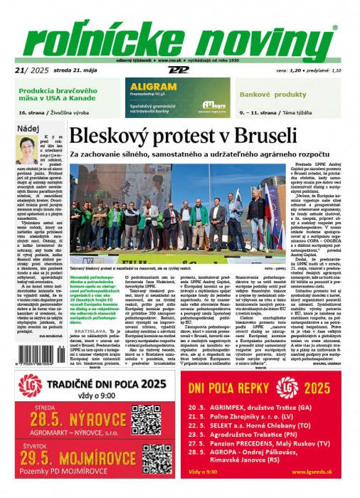Obálka titulu Rolnické noviny - vydanie č. 21/2025