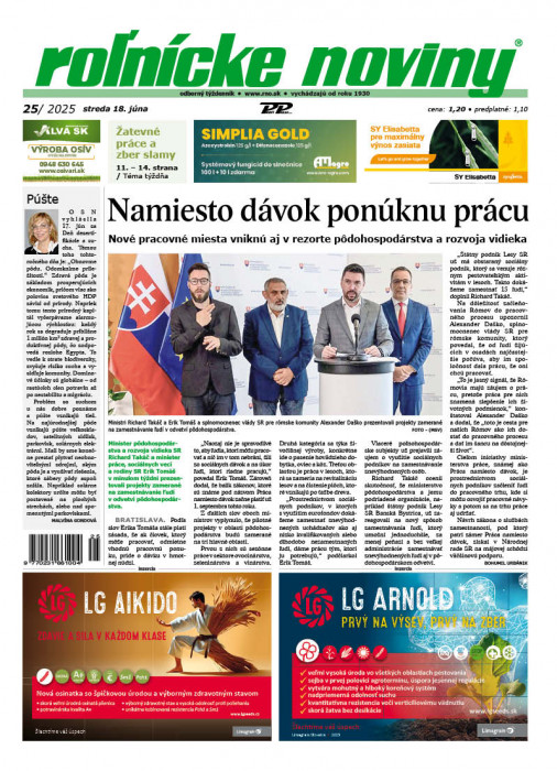 Obálka titulu Rolnické noviny - vydanie č. 25/2025