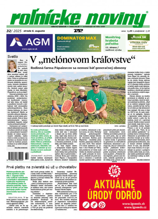 Obálka titulu Rolnické noviny - vydanie č. 32/2025