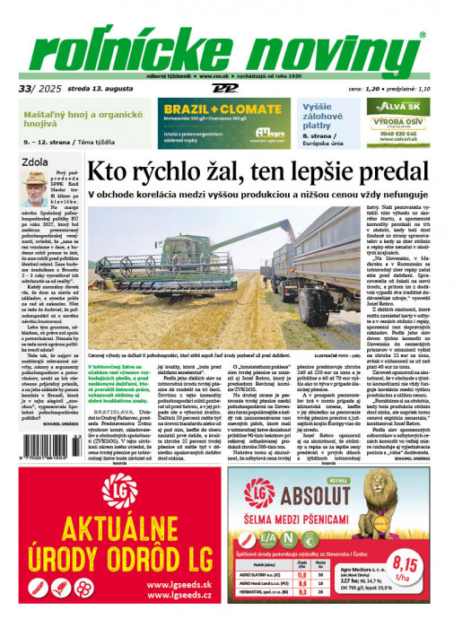 Obálka titulu Rolnické noviny - vydanie č. 33/2025