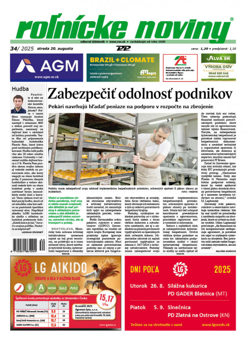 Obálka titulu Rolnické noviny - vydanie č. 34/2025