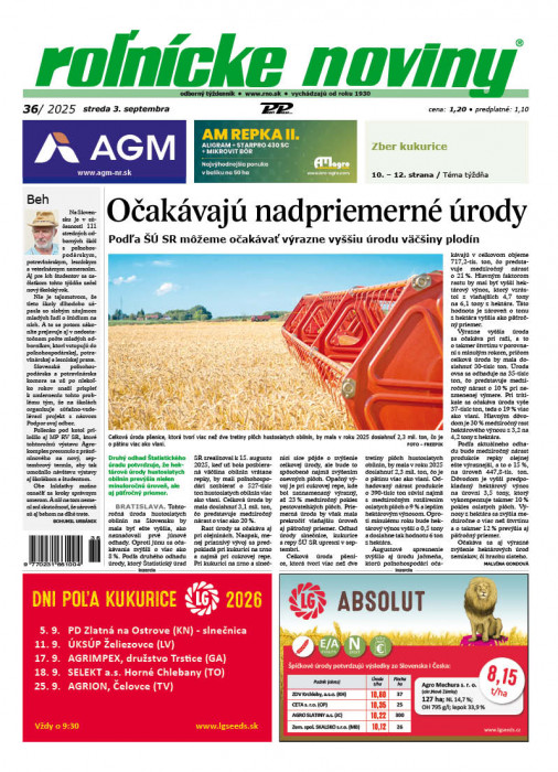 Obálka titulu Rolnické noviny - vydanie č. 36/2025