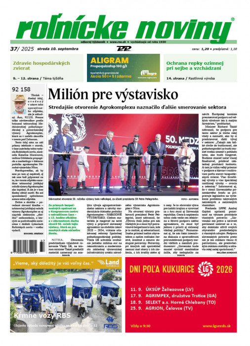 Obálka titulu Rolnické noviny - vydanie č. 37/2025