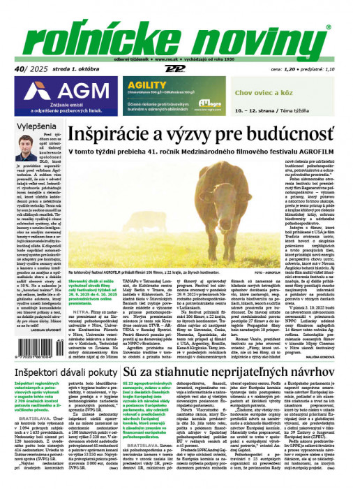 Obálka titulu Rolnické noviny - vydanie č. 40/2025