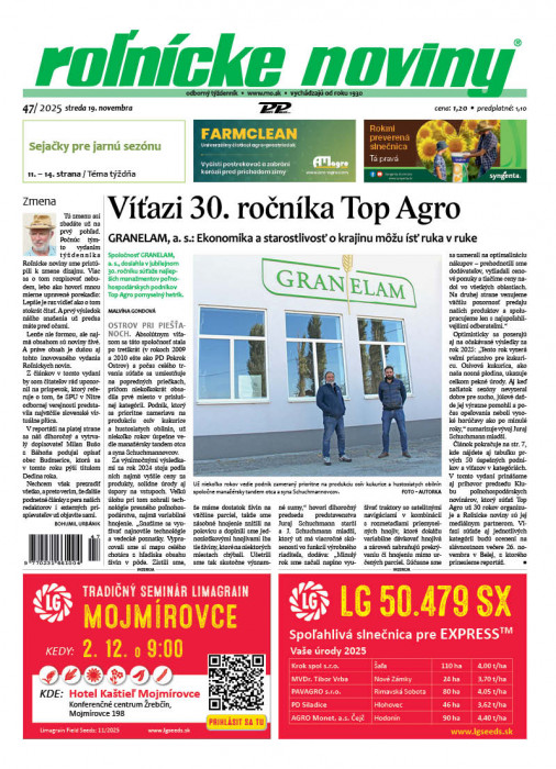 Obálka titulu Rolnické noviny - vydanie č.&nbsp;47/2025