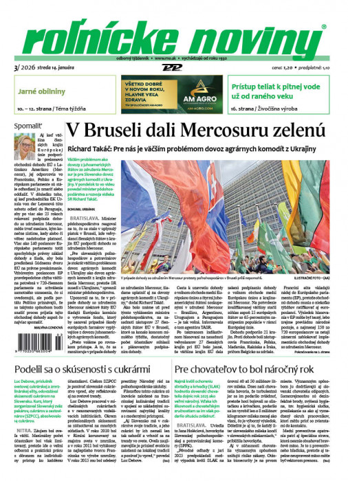 Obálka titulu Rolnické noviny - vydanie č.&nbsp;2/2026