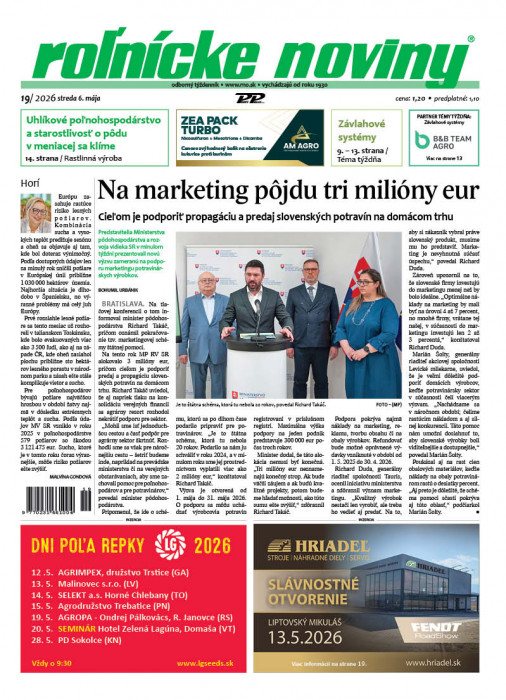 Obálka titulu Rolnické noviny - vydanie č.&nbsp;19/2026