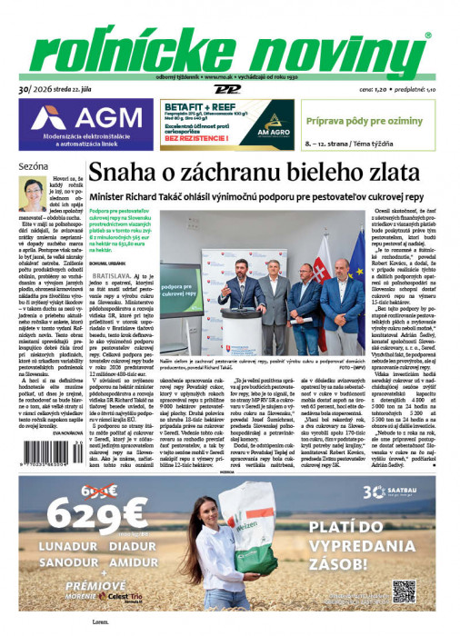 Obálka titulu Rolnické noviny - vydanie č.&nbsp;30/2026