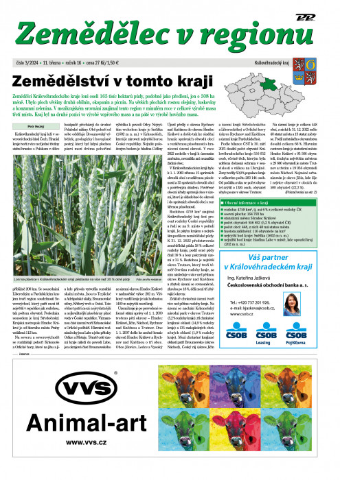 Obálka titulu Zemědělec v regionu - vydanie č. 3/2024