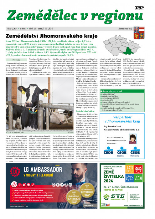 Obálka titulu Zemědělec v regionu - vydanie č. 4/2024