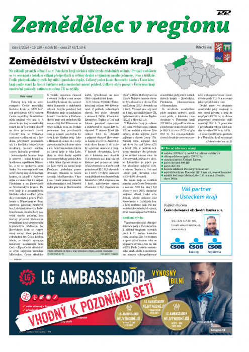 Obálka titulu Zemědělec v regionu - vydanie č. 8/2024