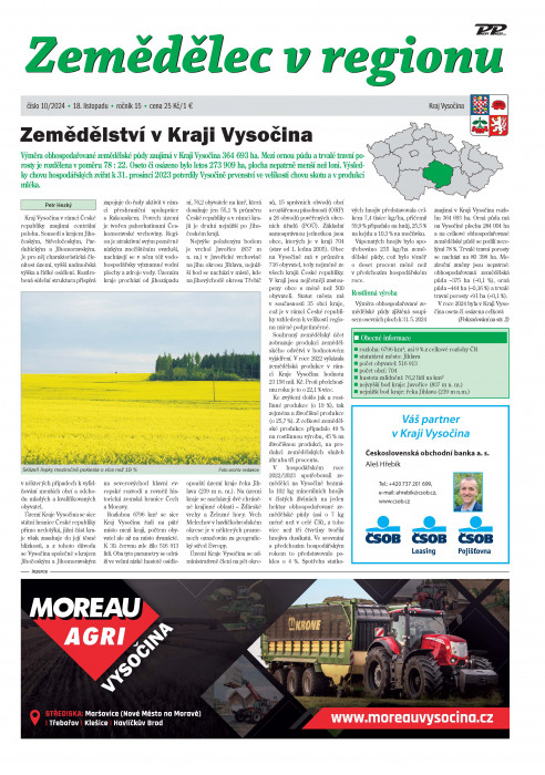 Obálka titulu Zemědělec v regionu - vydanie č. 10/2024