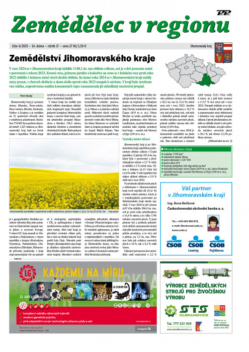 Obálka titulu Zemědělec v regionu - vydanie č.&nbsp;4/2025