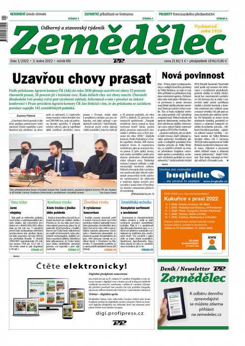 Obálka titulu Zemědělec - vydanie č. 1/2022