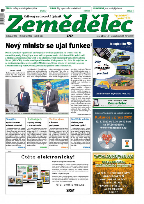 Obálka titulu Zemědělec - vydanie č. 2/2022