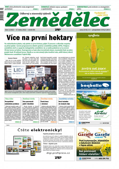 Obálka titulu Zemědělec - vydanie č. 3/2022