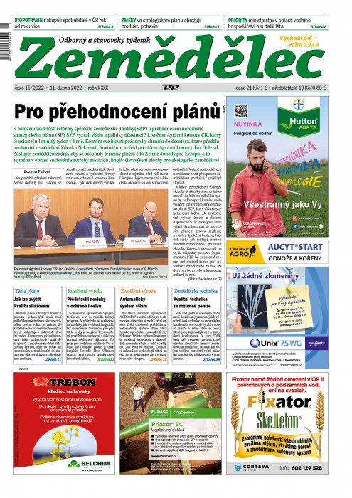 Obálka titulu Zemědělec - vydanie č. 15/2022