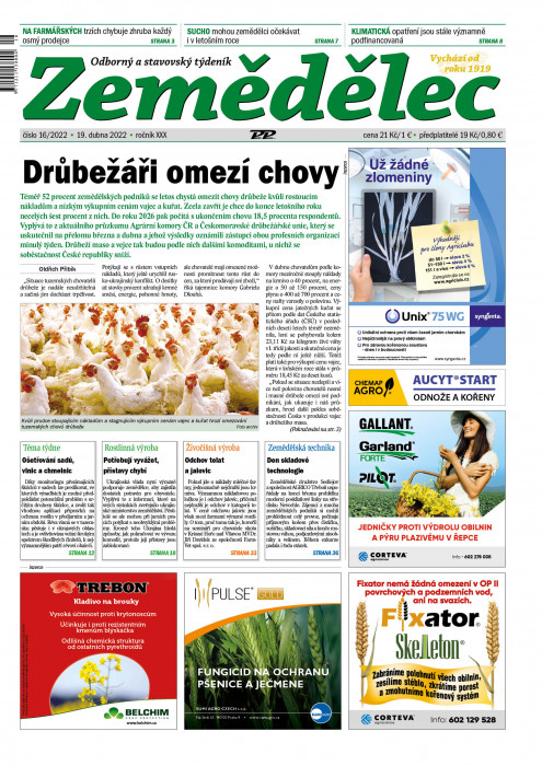 Obálka titulu Zemědělec - vydanie č. 16/2022