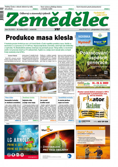 Obálka titulu Zemědělec - vydanie č. 20/2022