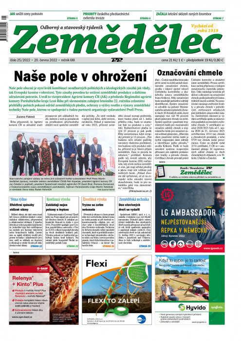 Obálka titulu Zemědělec - vydanie č. 25/2022