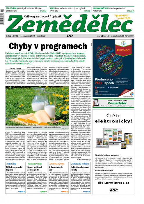 Obálka titulu Zemědělec - vydanie č. 27/2022