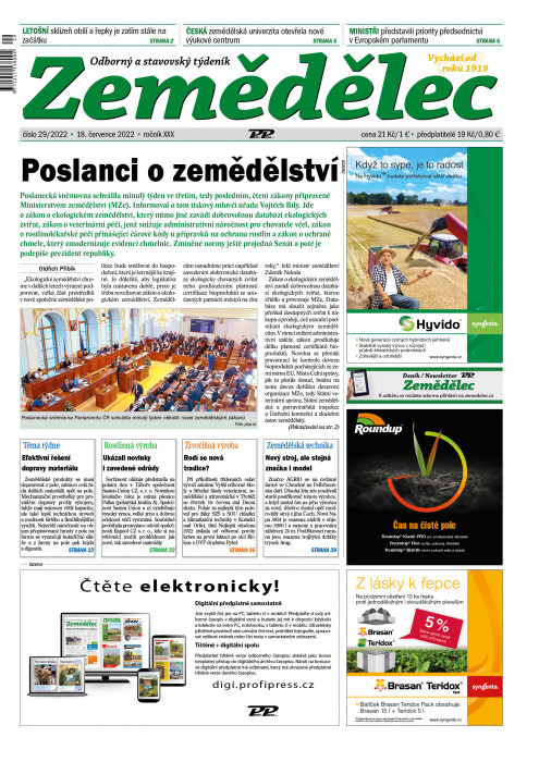 Obálka titulu Zemědělec - vydanie č. 29/2022