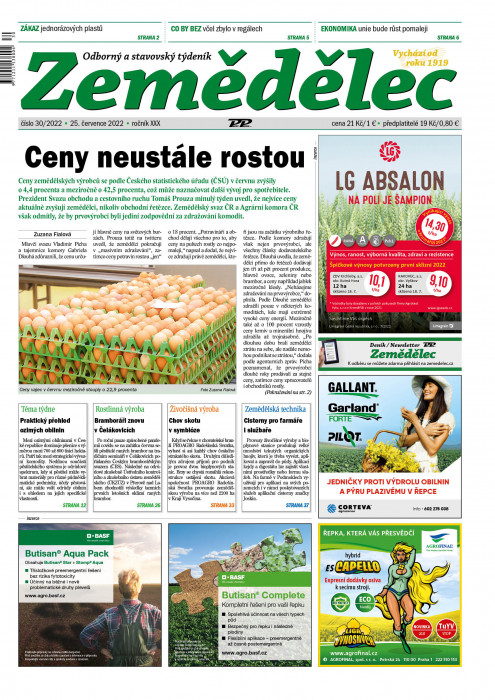 Obálka titulu Zemědělec - vydanie č. 30/2022