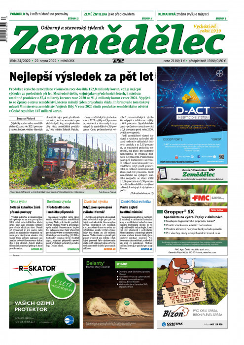 Obálka titulu Zemědělec - vydanie č. 34/2022