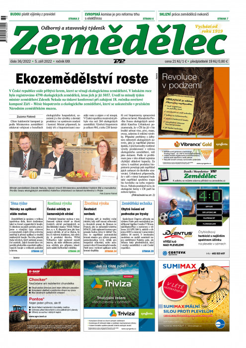 Obálka titulu Zemědělec - vydanie č. 36/2022