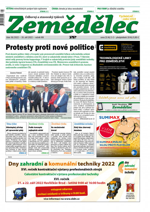 Obálka titulu Zemědělec - vydanie č. 38/2022