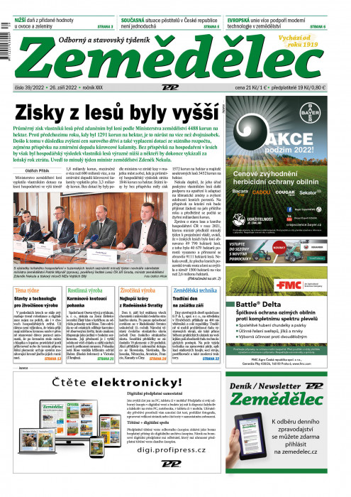 Obálka titulu Zemědělec - vydanie č. 39/2022