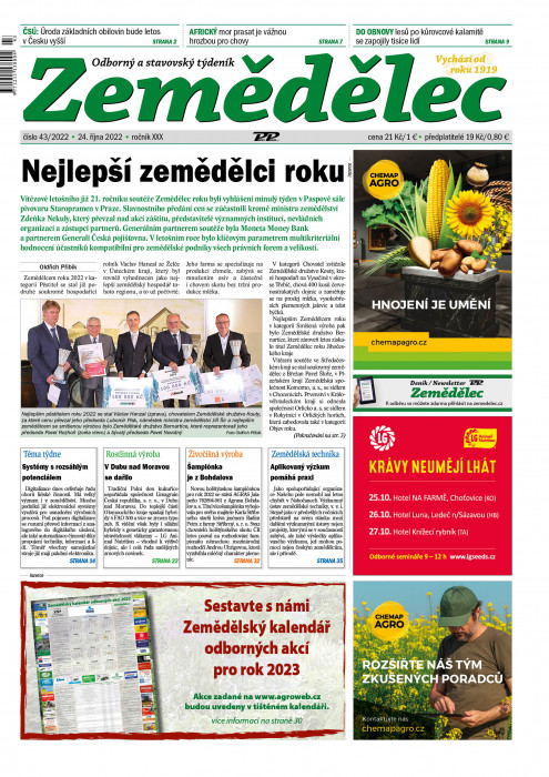 Obálka titulu Zemědělec - vydanie č. 43/2022