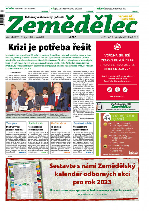 Obálka titulu Zemědělec - vydanie č. 44/2022