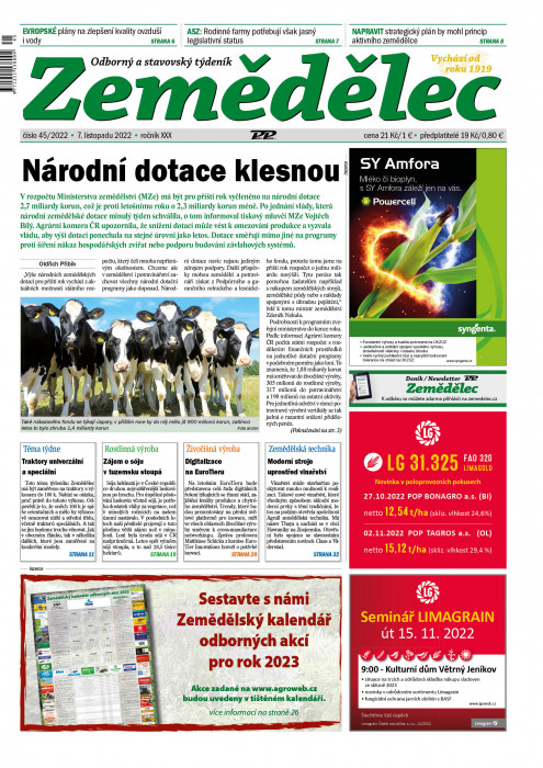 Obálka titulu Zemědělec - vydanie č. 45/2022
