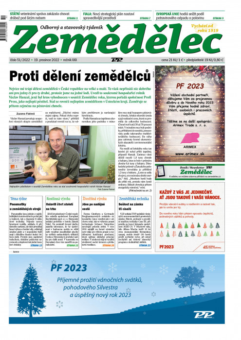 Obálka titulu Zemědělec - vydanie č. 51/2022