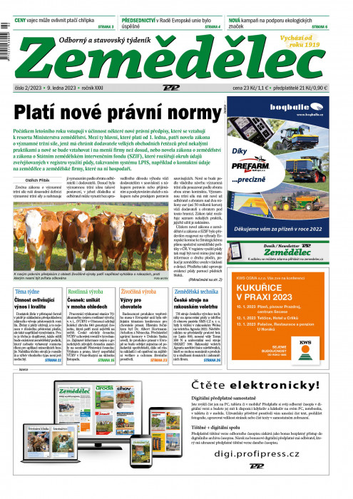 Obálka titulu Zemědělec - vydanie č. 2/2023