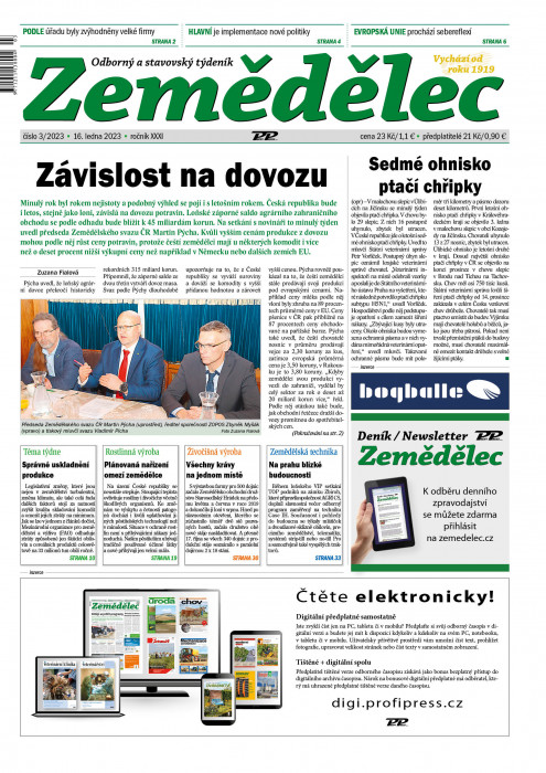 Obálka titulu Zemědělec - vydanie č. 3/2023