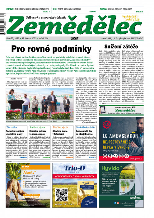 Obálka titulu Zemědělec - vydanie č. 25/2023