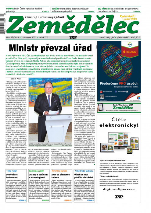 Obálka titulu Zemědělec - vydanie č. 27/2023