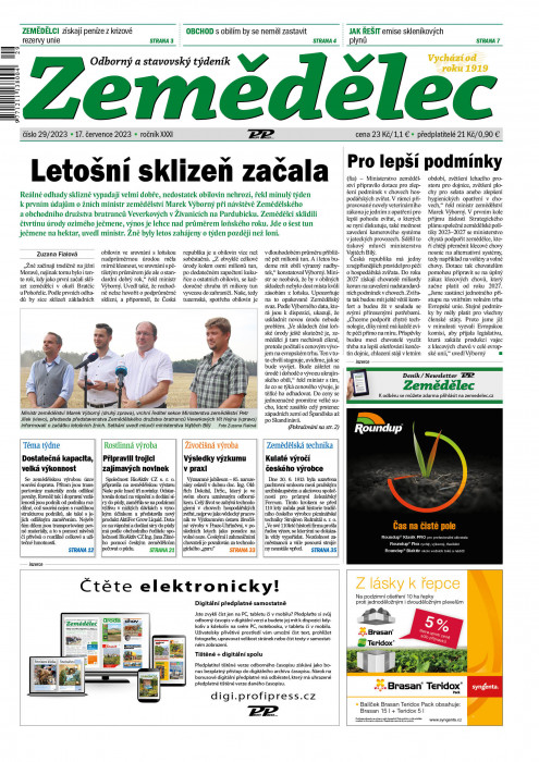 Obálka titulu Zemědělec - vydanie č. 29/2023