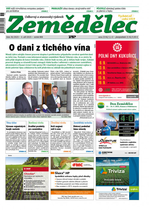 Obálka titulu Zemědělec - vydanie č. 36/2023