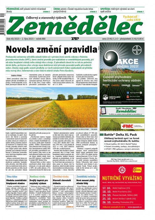 Obálka titulu Zemědělec - vydanie č. 40/2023
