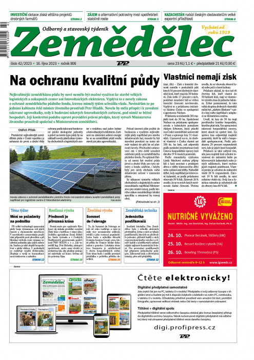 Obálka titulu Zemědělec - vydanie č. 42/2023