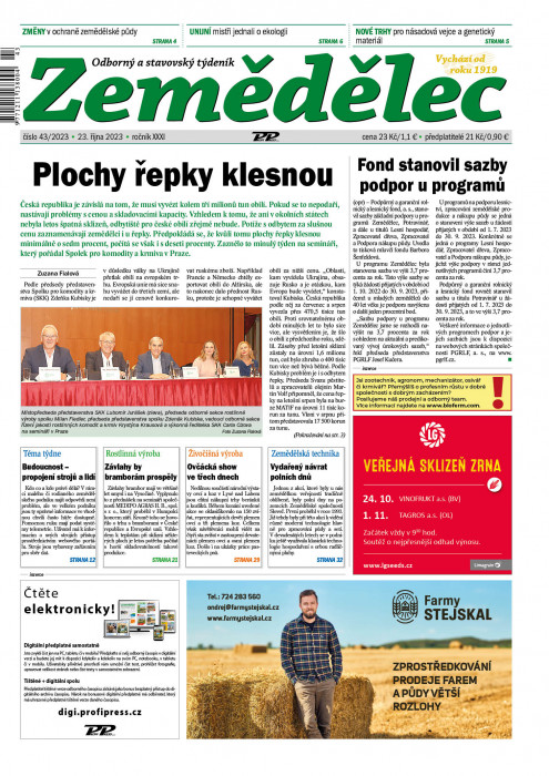 Obálka titulu Zemědělec - vydanie č. 43/2023